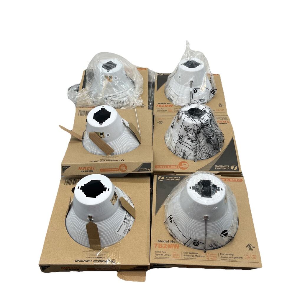 Lot Of 6 Lithonia Lighting 6" White Baffle Recessed Light Trim Ring 7B2MW. {66}.